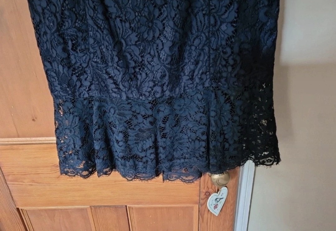 Knee Length Lace Occasion Dress. Bruce by Bruce Oldfield. Midnight Blue Size 16.