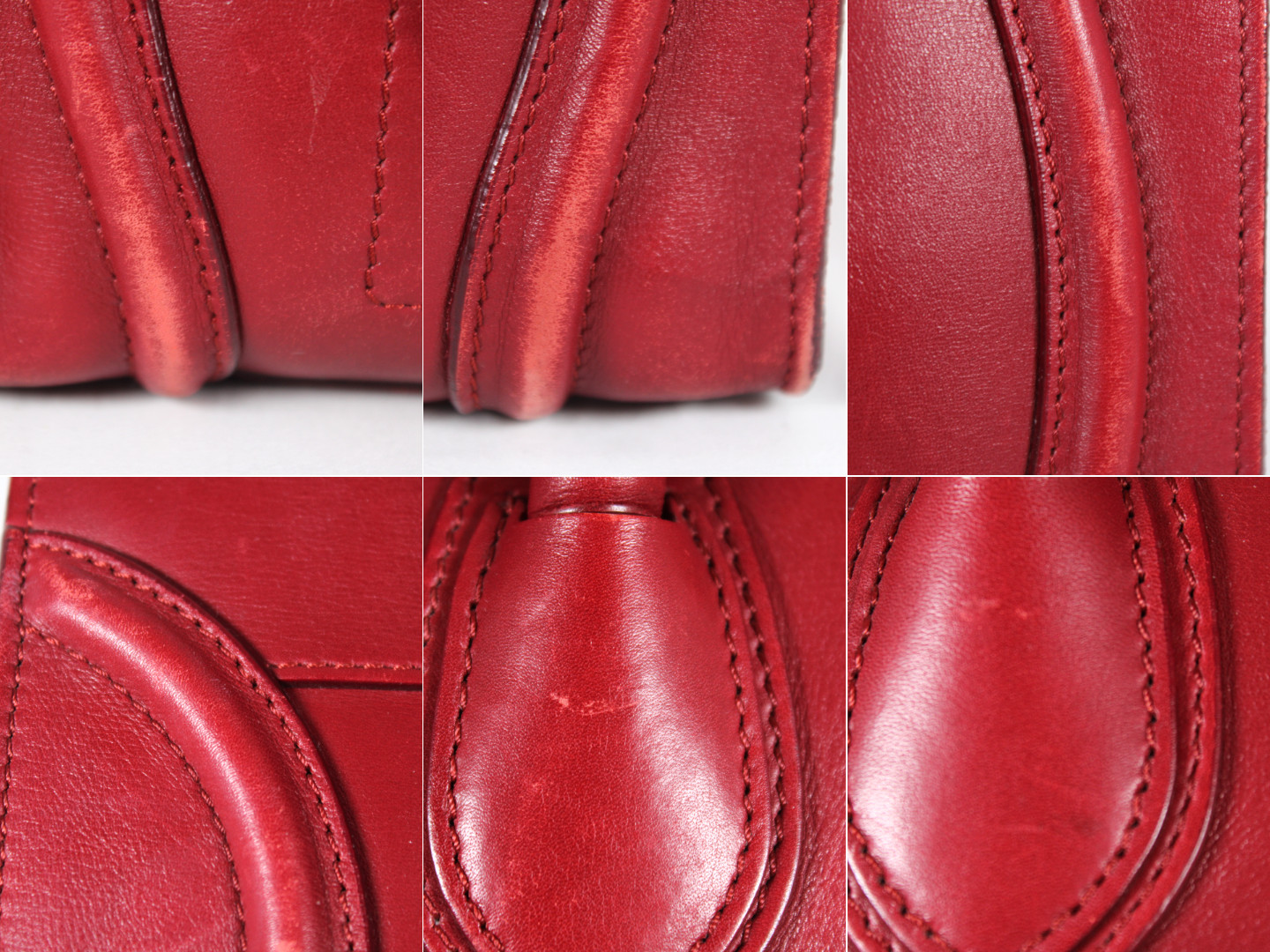 CELINE Carmine Red Leather Zip-Top MINI LUGGAGE Large Tote Bag