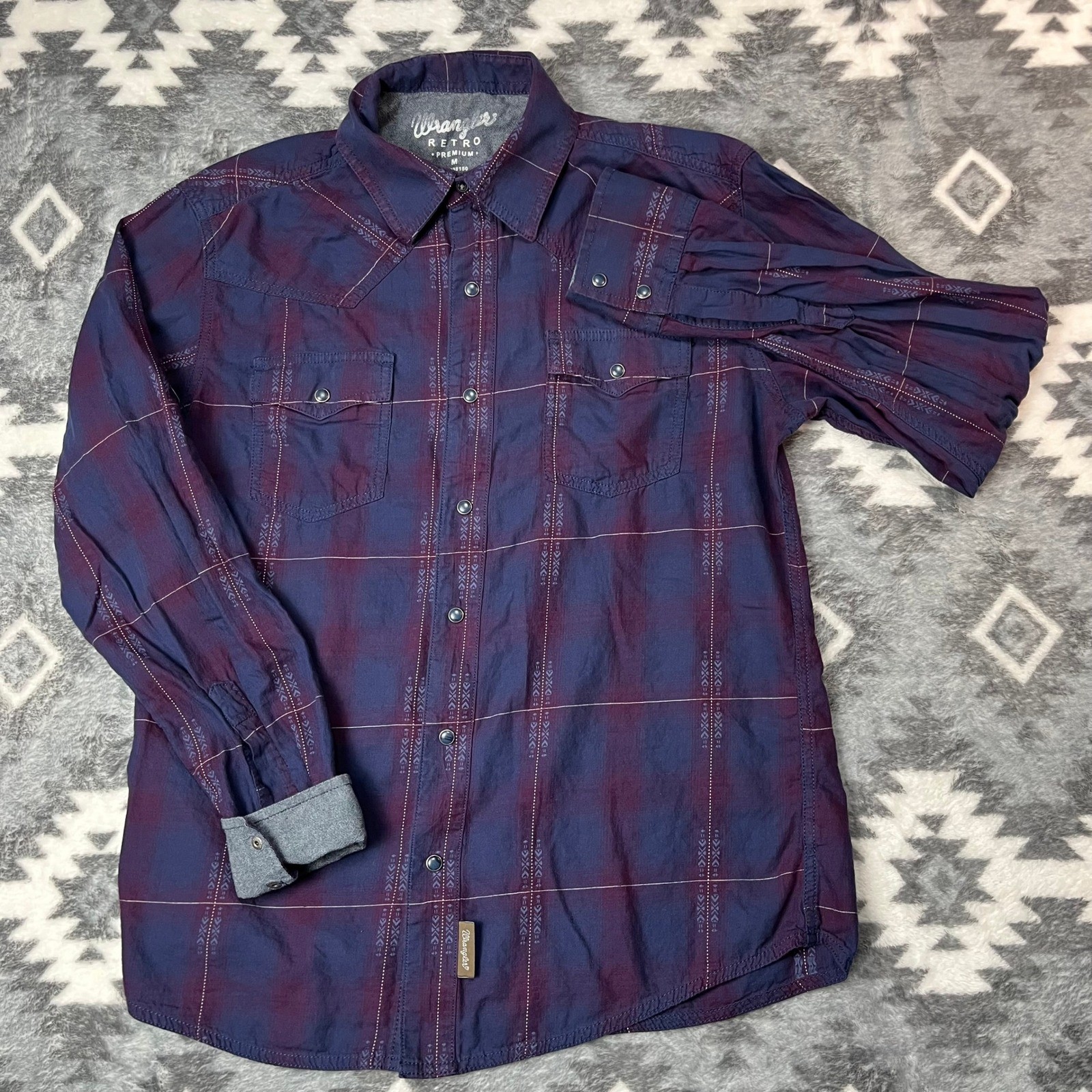 Wrangler Retro Premium Mens Purple Plaid Western Snap Shirt 112338150 M