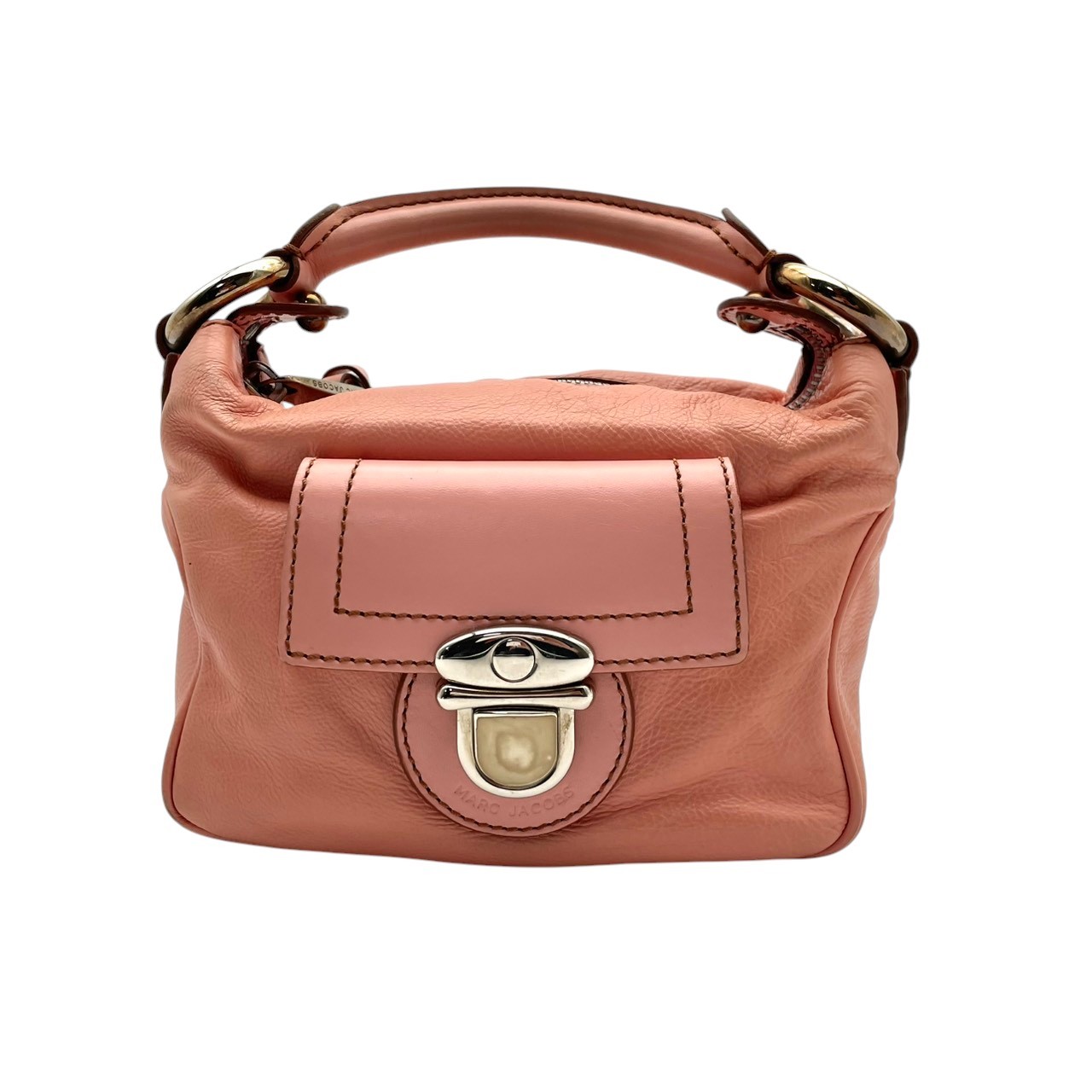 Authentic MARC JACOBS Leather Mini Handbag Pink Push Lock Compact Bag Women