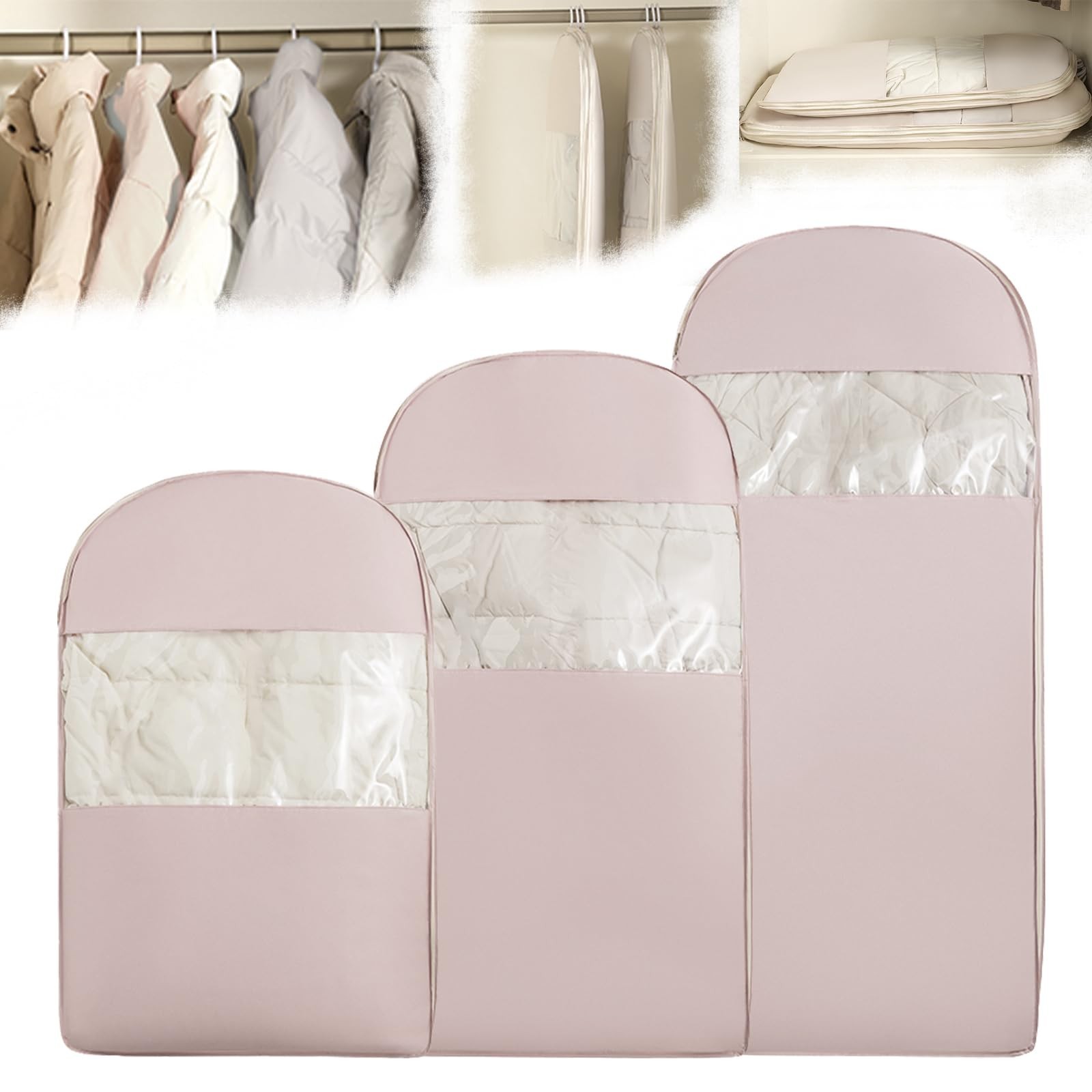 3PCS Space Saving Hangable Garment Bag with Self Compression Zipper – Organiz…