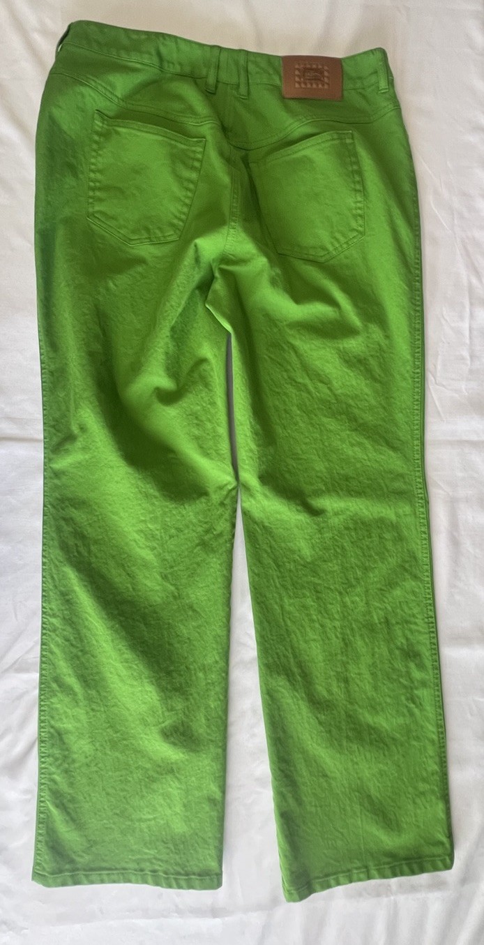 ESCADA Lime Green Trousers Pants Sz 44 US 14 NWOT Luxury Gold Button Bold Modern