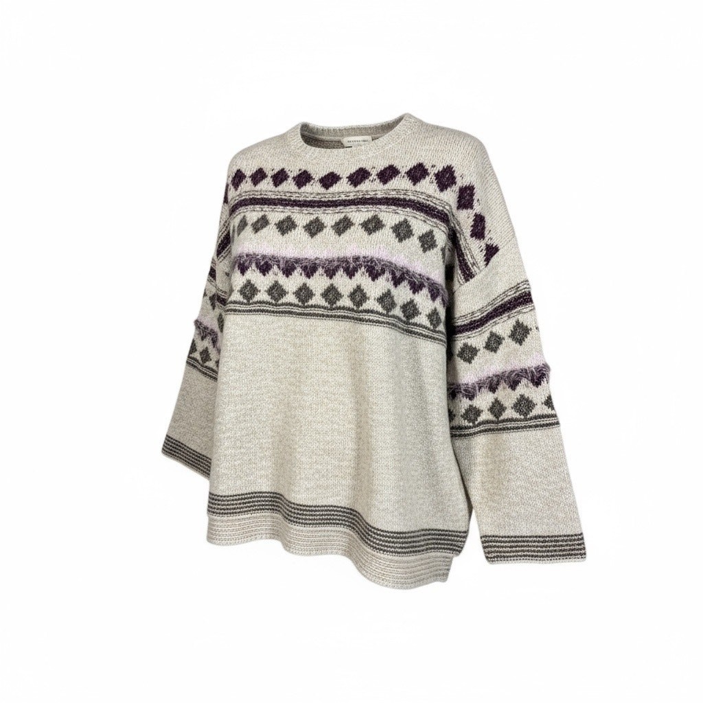 Womens Sweater Size Large Time & Tru Gray Fair Isle Sweater Crewneck Soft Knit