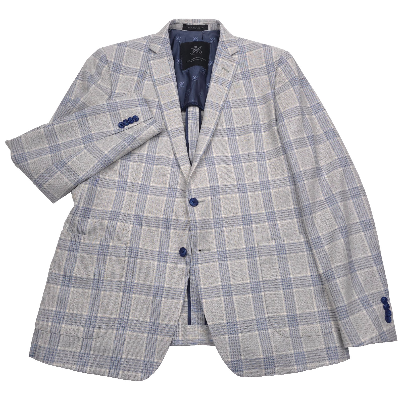 John Varvatos Varick-C Sport Coat Men’s 44R Slim Gray & Blue Plaid Blazer Jacket