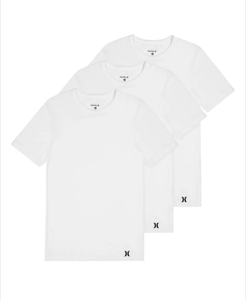3 Pack Hurley Mens Classic Fit T-Shirt Ultra Soft Tag Free White Small 36″