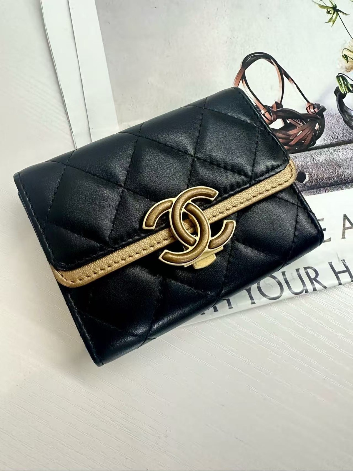 Authentic Chanel Black Quilted Calf Leather Gold Hardware Card Holder France