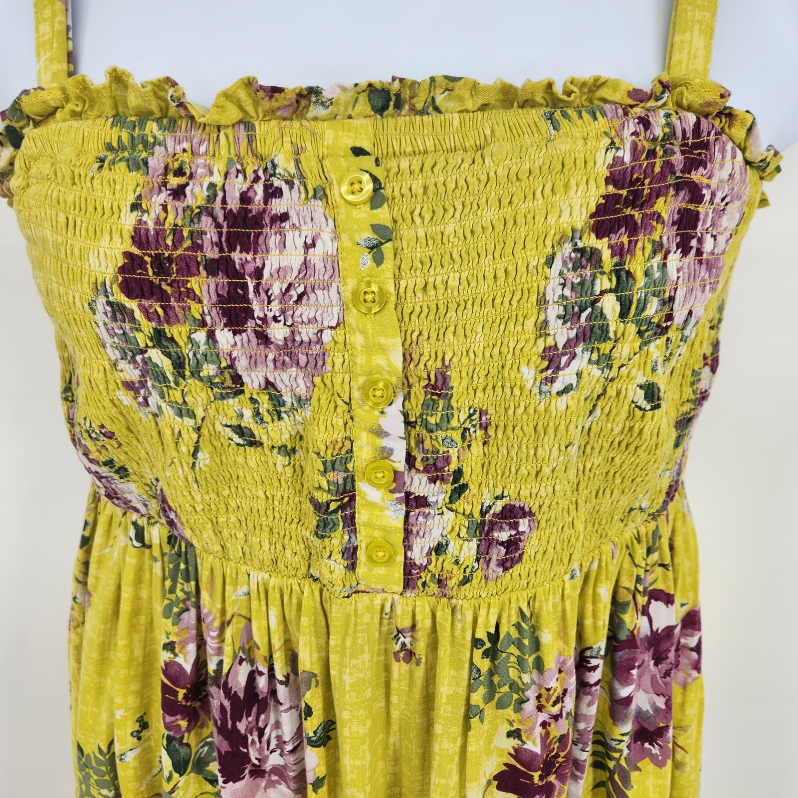 Torrid Womens Size 2 Yellow Floral Smocked Babydoll Cami Top Adjustable Strap