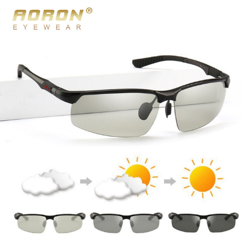 Aluminum Polarized Photochromic Sunglasses Men Chameleon Driving Sports Glasses