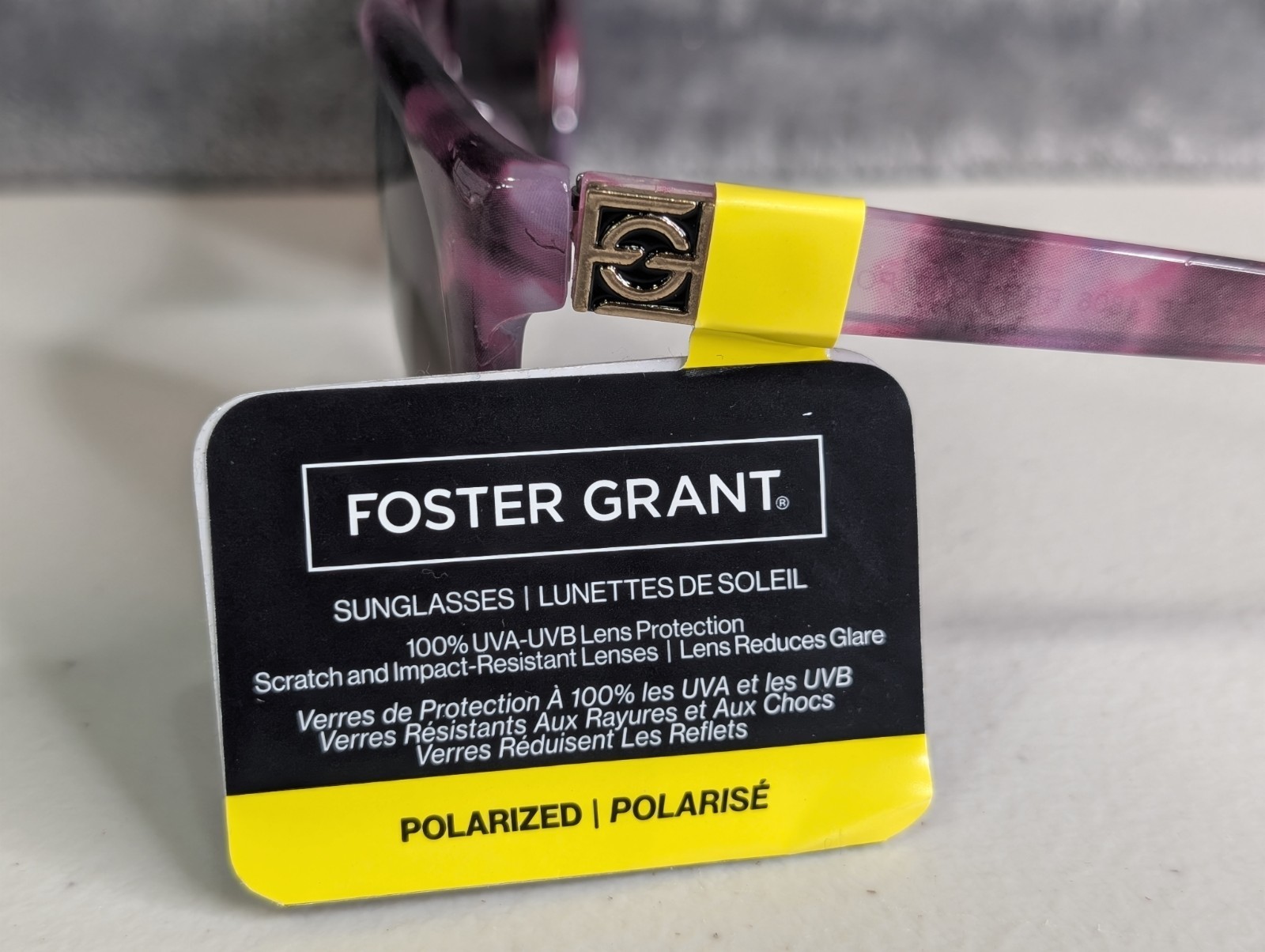 Foster Grant Sunglasses Womens Purple Tortoise Oval Designer Polarized Blemished