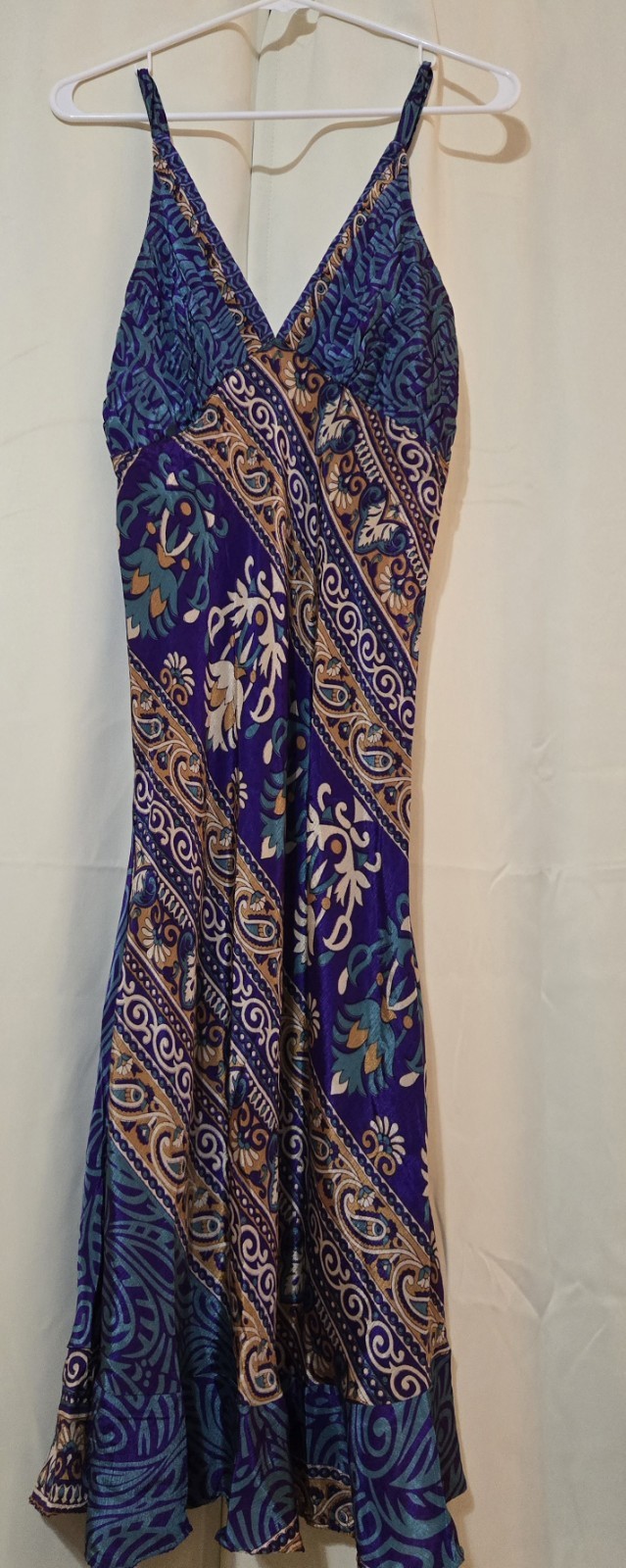 India Boutique Maxi Dress Paisley Purple Boho Resort Festival Smocked, L/XL