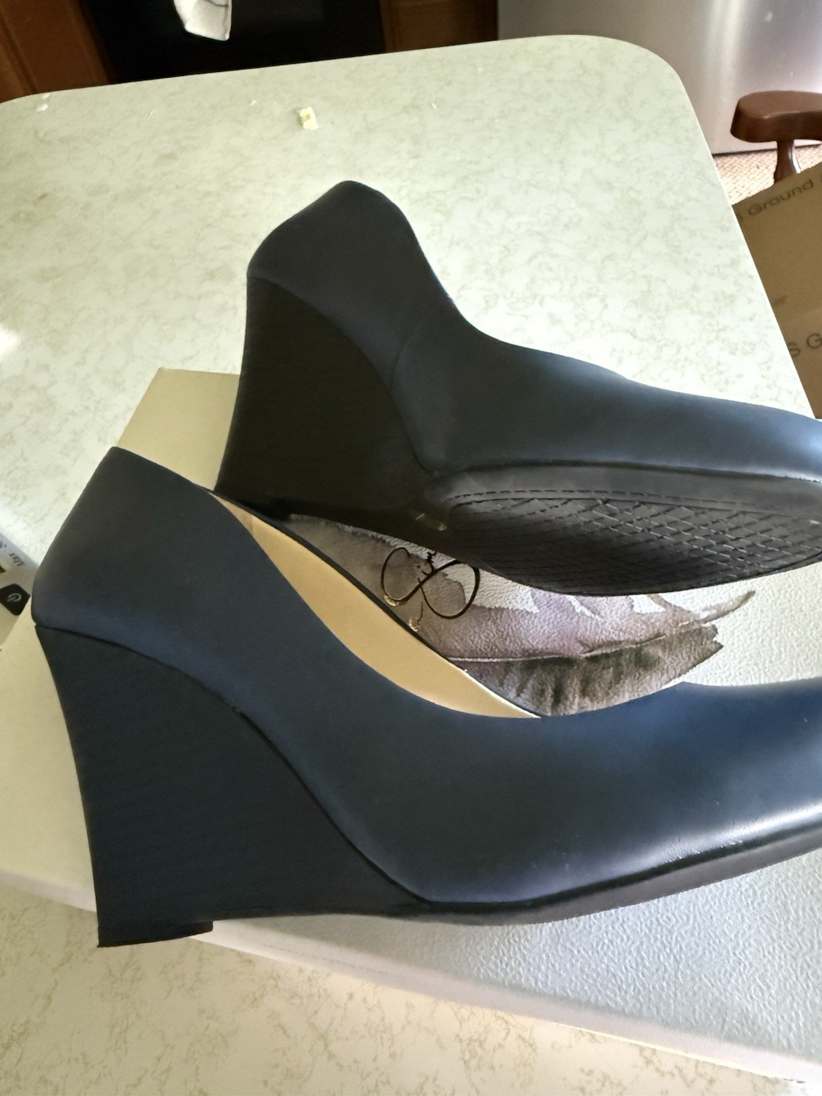 Jessica Simpson Women’s Blue Leather Wedge Pump Heels Round Toe Slip On 9M