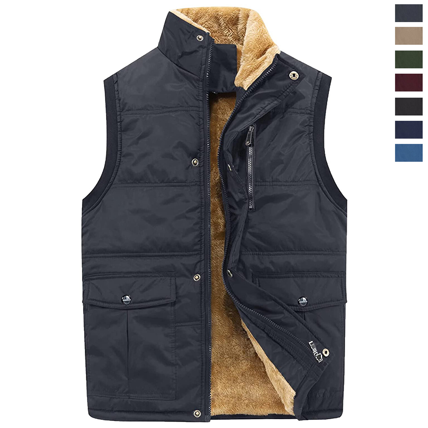 Men’s Sherpa Lined Fleece Waistcoat Full-Zip Up Sleeveless Jacket Winter Vest US
