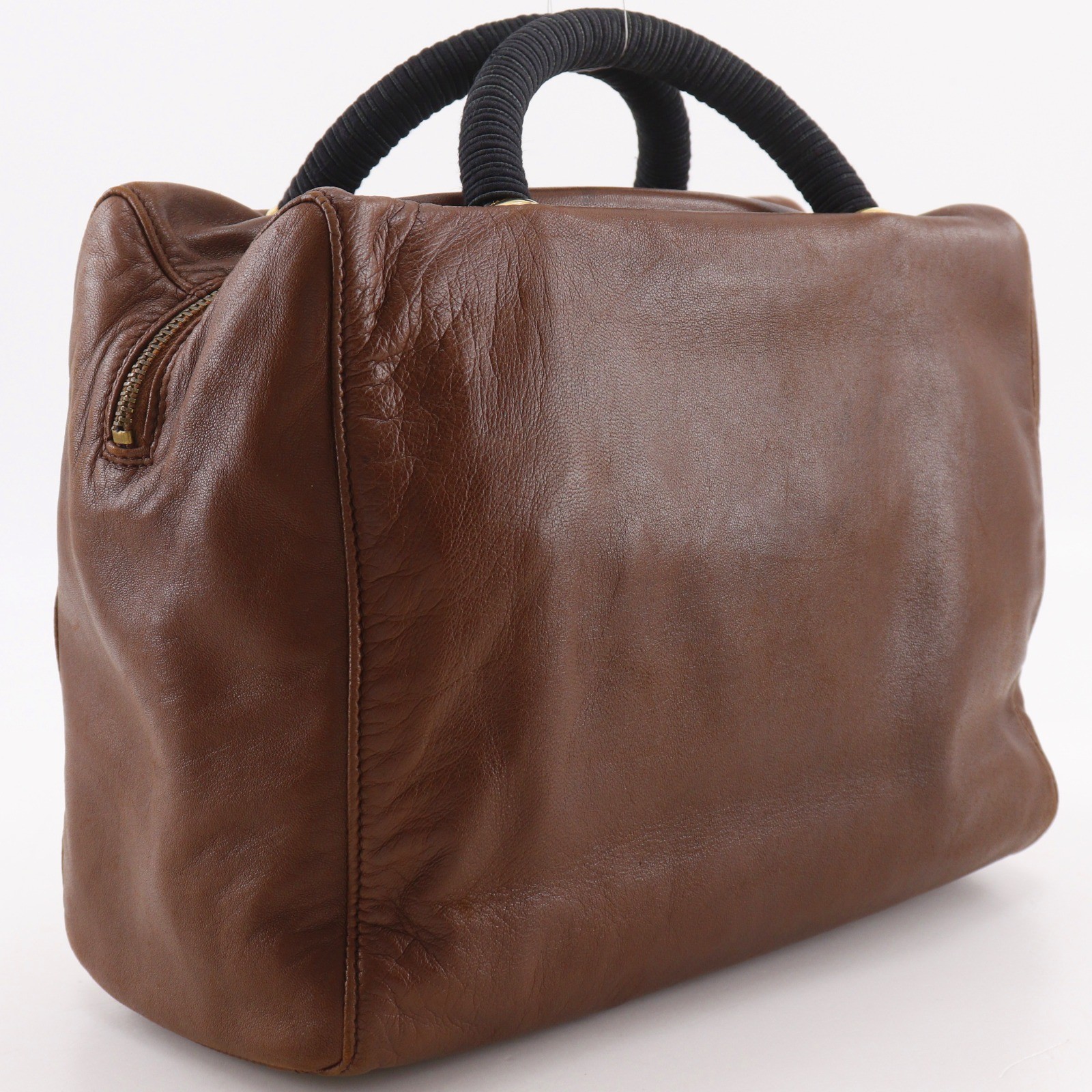PRADA logo Handbag Brown leather Women