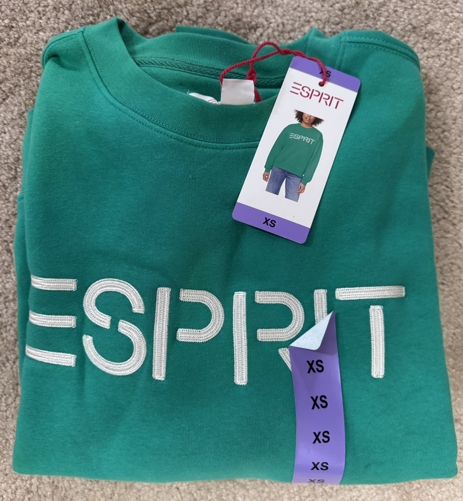 Costco Esprit Green Logo Crewneck Fleece Sweatshirt XS Retro 80s Viral