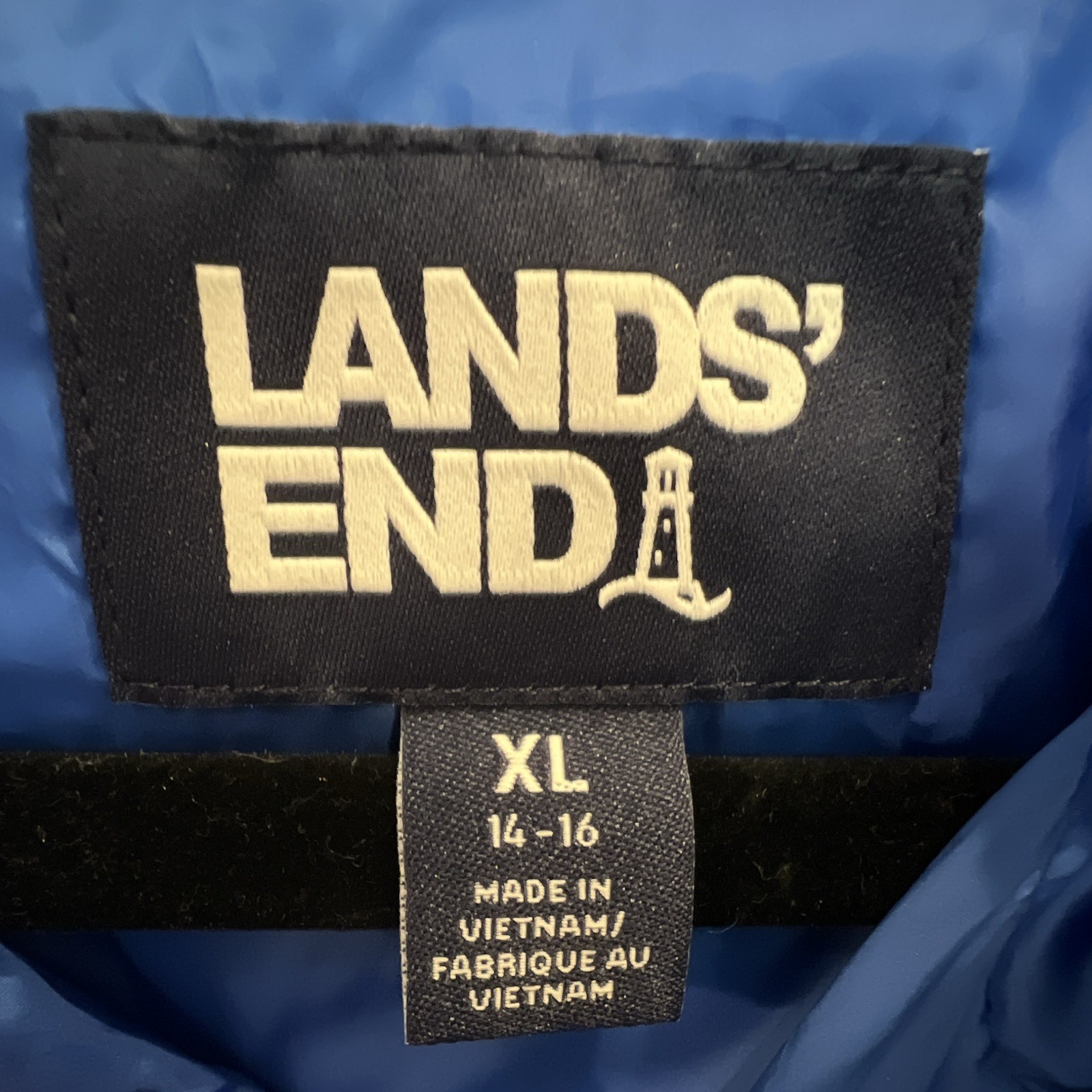 Lands’ End Kids Blue Hooded Insulated Puffer Jacket Full Zip XL 14-16
