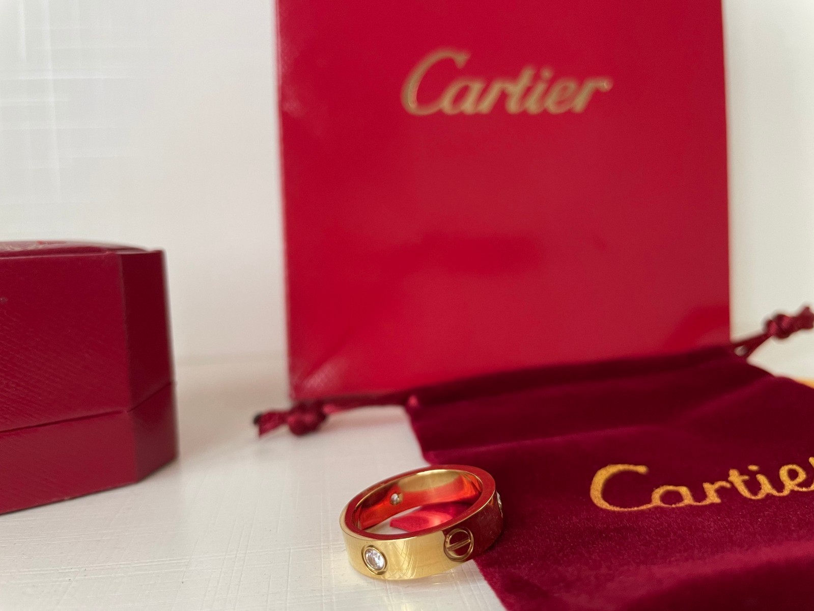 Cartier Big C Diamond Cut Frameless BLACK Lens Gold Frame & Certification Papers