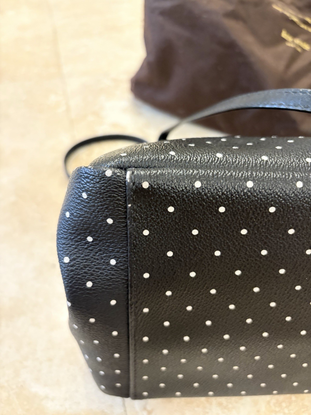 Kate Spade New York Black White Polka Dot Small Tote Logo Gold Hardware