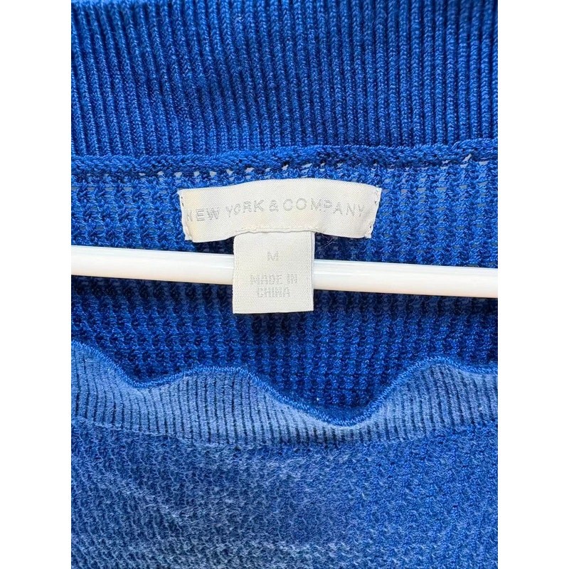 NY & Co Royal Blue Open Knit Sweater M Dolman Sleeve Scoop Neck Casual Top