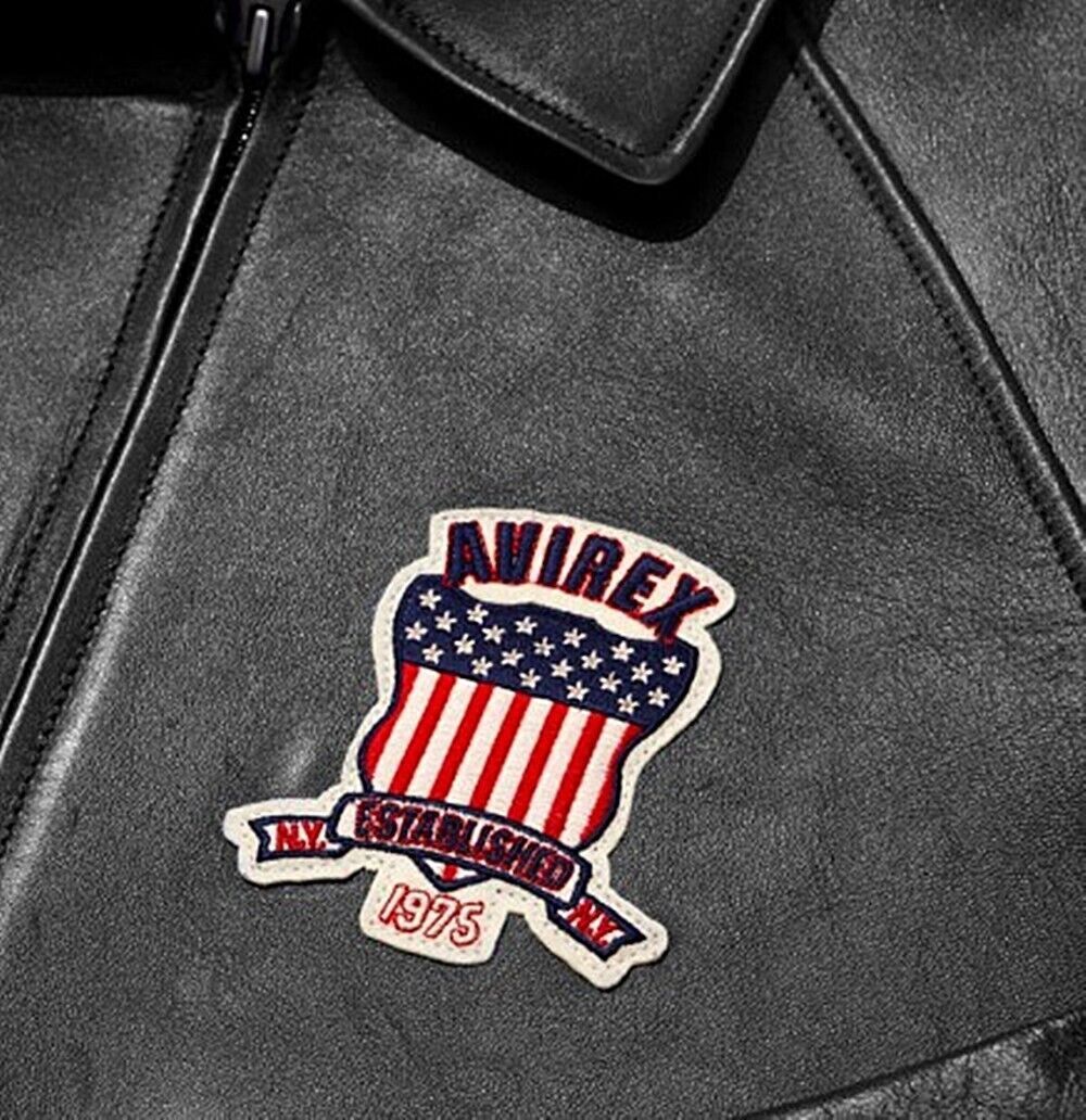 Men Avirex Black Real Bomber American Flight Jacket Leather Jacket-FAST SHIPPING