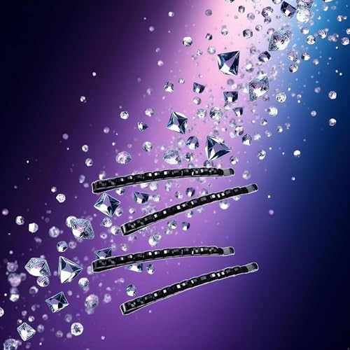 4Pcs Black Rhinestone Barrettes,Crystal Diamond Bobby Pin,Shiny Hair