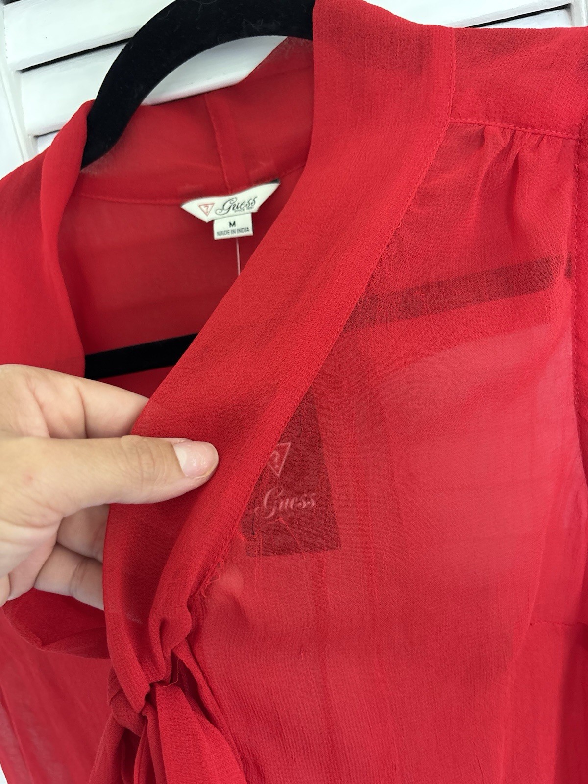 Y2K Retro Red GUESS Women’s Blouse Size M NWT Street style Chic Lux sheer