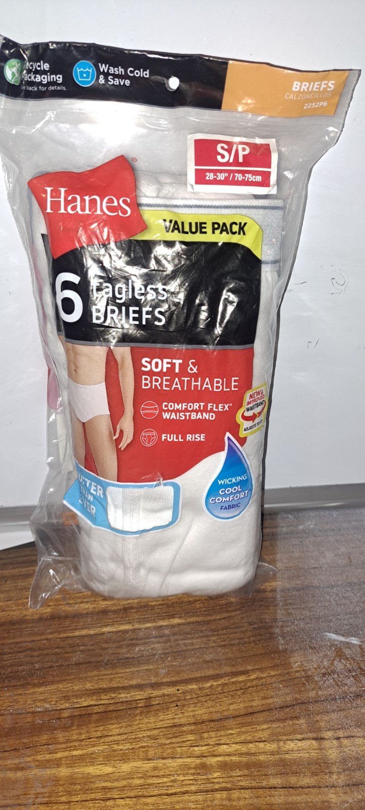 SEALED 6 Pk Hanes White Cotton Tagless Full Rise Briefs Men’s Size Small 28-30”