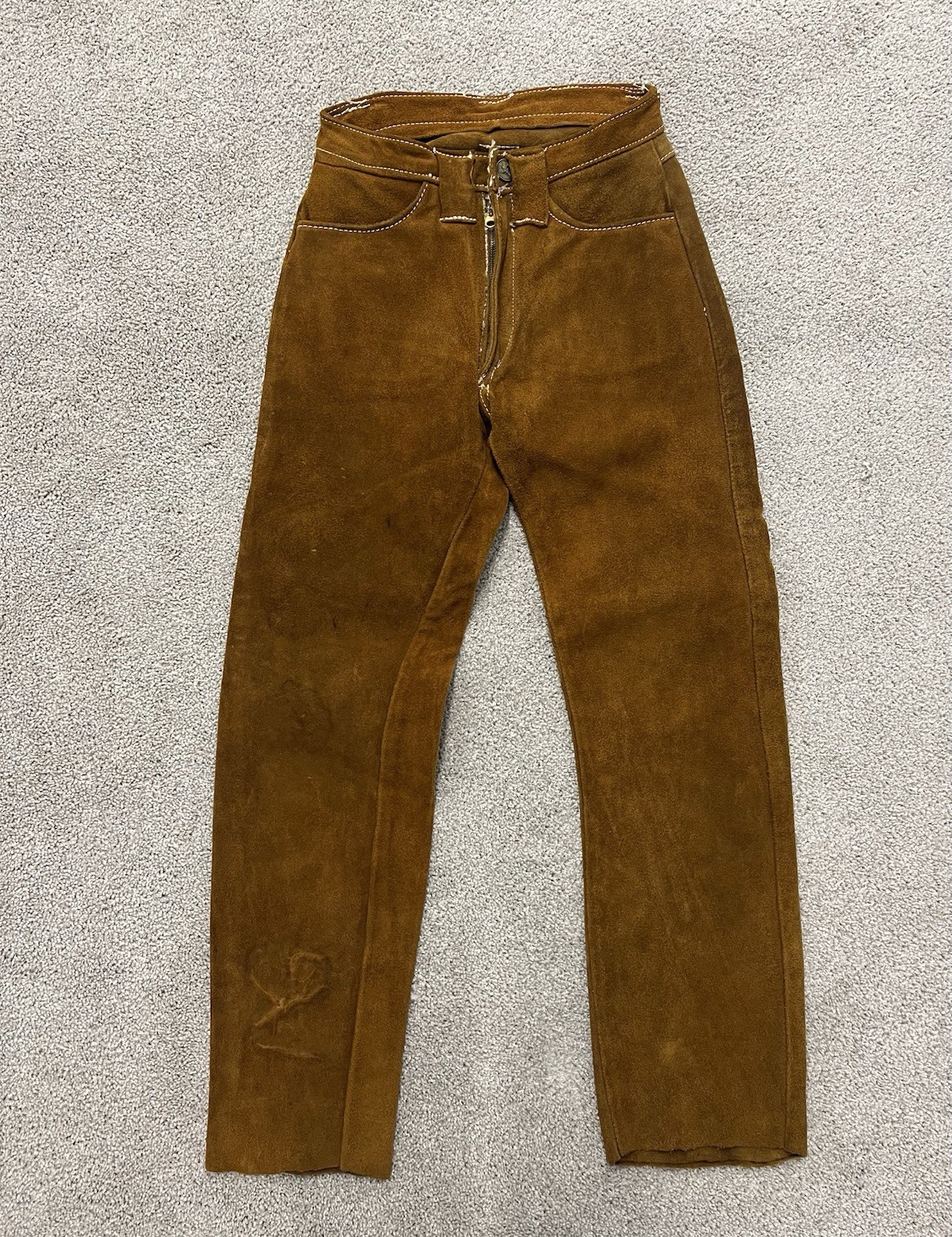 Vintage 1950s 1960s Cowhide Leather Pants 26×30 Talon Zip Handmade Western