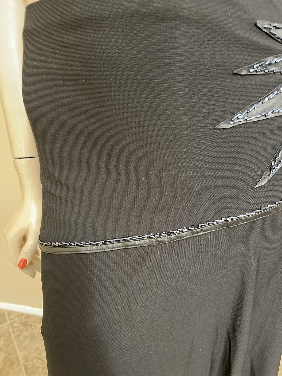 Women’s Black Polyester Casual Stretch Slim Bead Leather Patches Size S/M Skirt