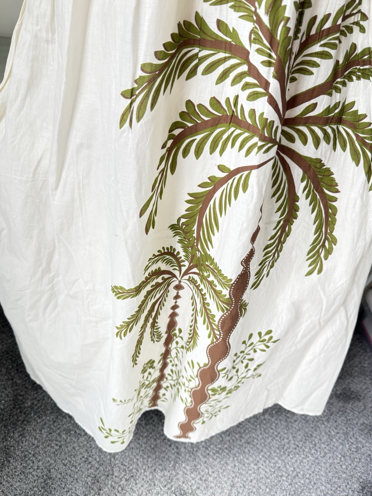 Tropical Palm Coconut Tree 100% Cotton Maxi Dress Medium Ivory NWT Farm Rio-Feel