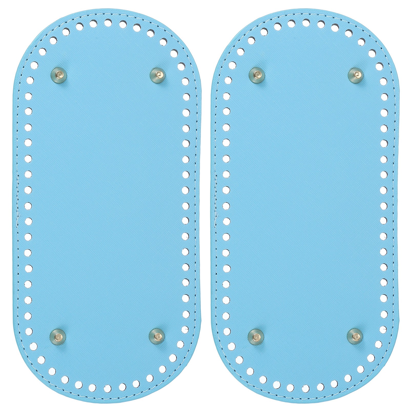 2Pcs Oval PU Leather Bag Bottom Shaper with Holes & Nails 9.8×4.7 Inch Blue