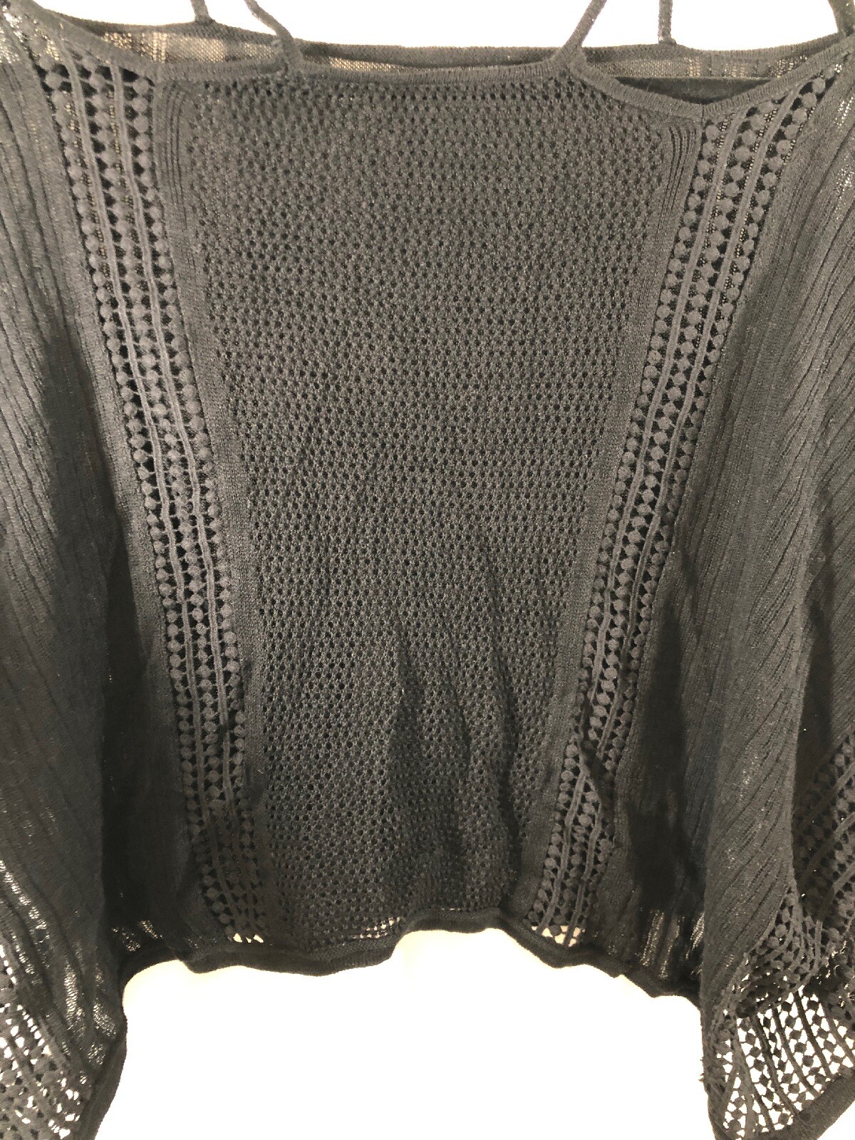EUC $108 Free People Echo Stitch Cold Shoulder Sweater Black [ Small ] #1902