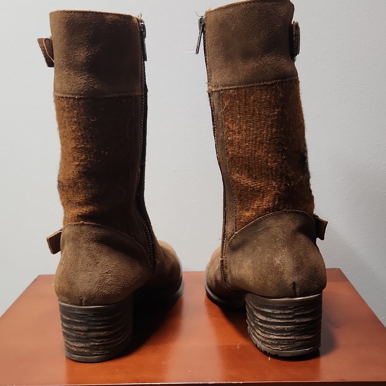Born Triana Boots Womens 9.5 M 41 Brown Leather Suede Woven Wool Boho Western