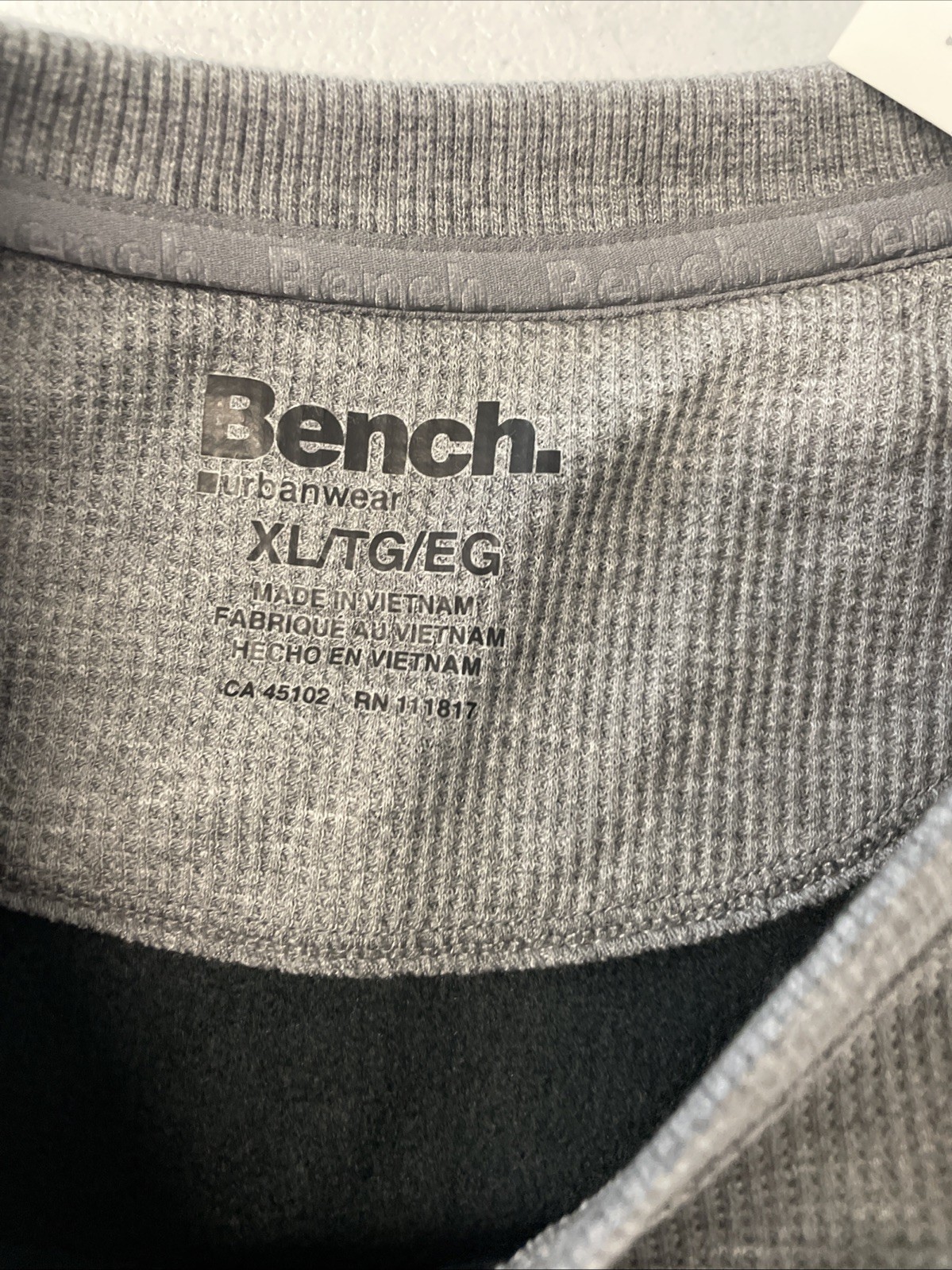 BENCH Urbanwear Sweatshirt Thermal Fleece Crewneck Pullover Waffle GRAY XL NEW