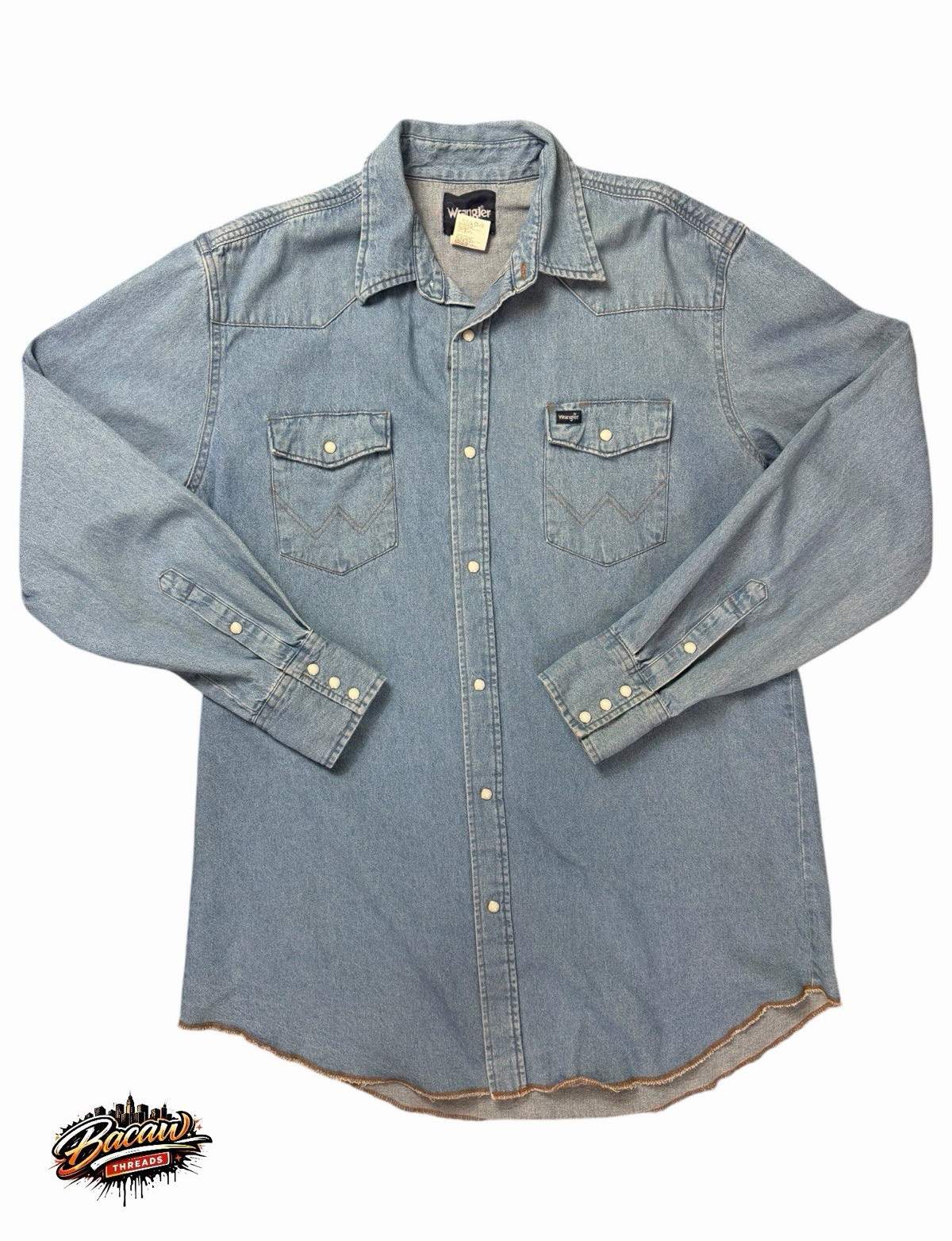 Wrangler Men’s XLT Blue Denim Western Pearl Snap Long Sleeve Cotton Shirt