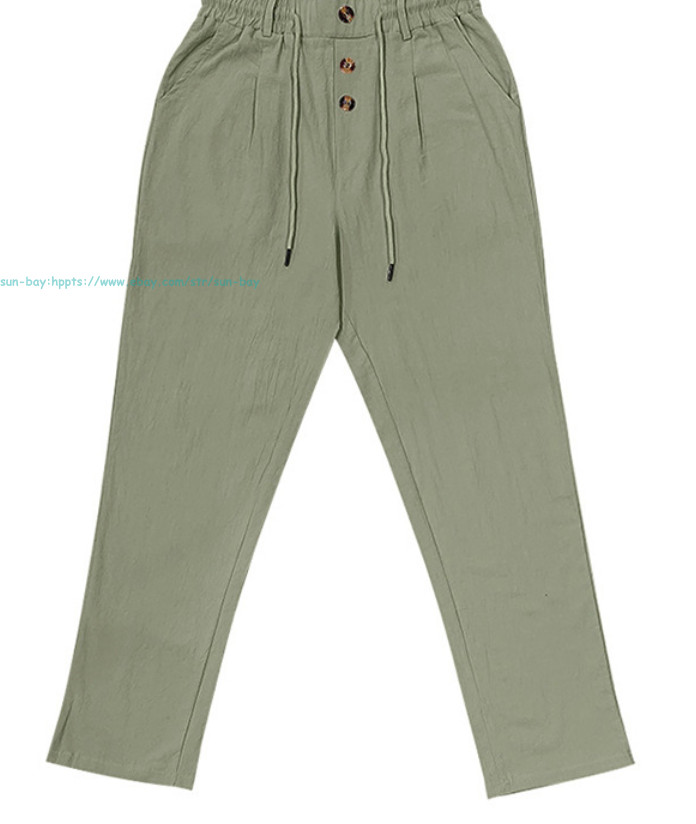Men Casual Linen Pants Elastic Waist Drawstring Summer Beach Trousers withPocket