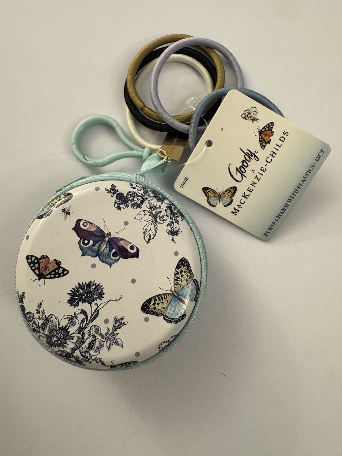 Goody x MacKenzie-Childs Butterfly Toile Purse Charm Ouchless Hair Elastics D19