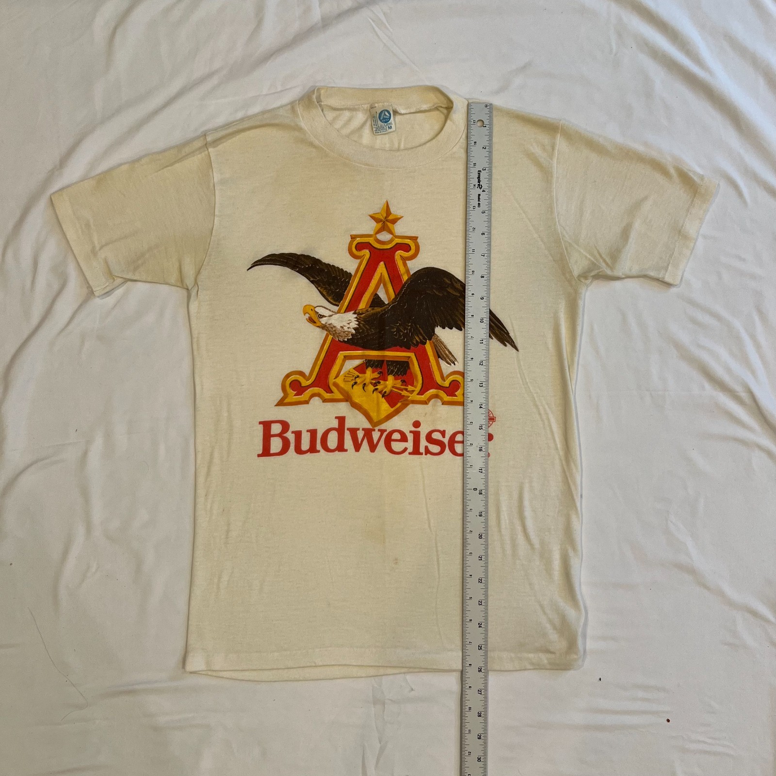 Vintage 80s Anheuser Busch Budweiser Eagle King Of Beers White Tee Size M Artex