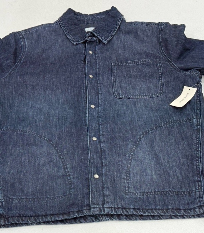 Sun + Stone Men’s Snap Side Pockets Shirt Jacket, Valley (Blue Denim), Size L