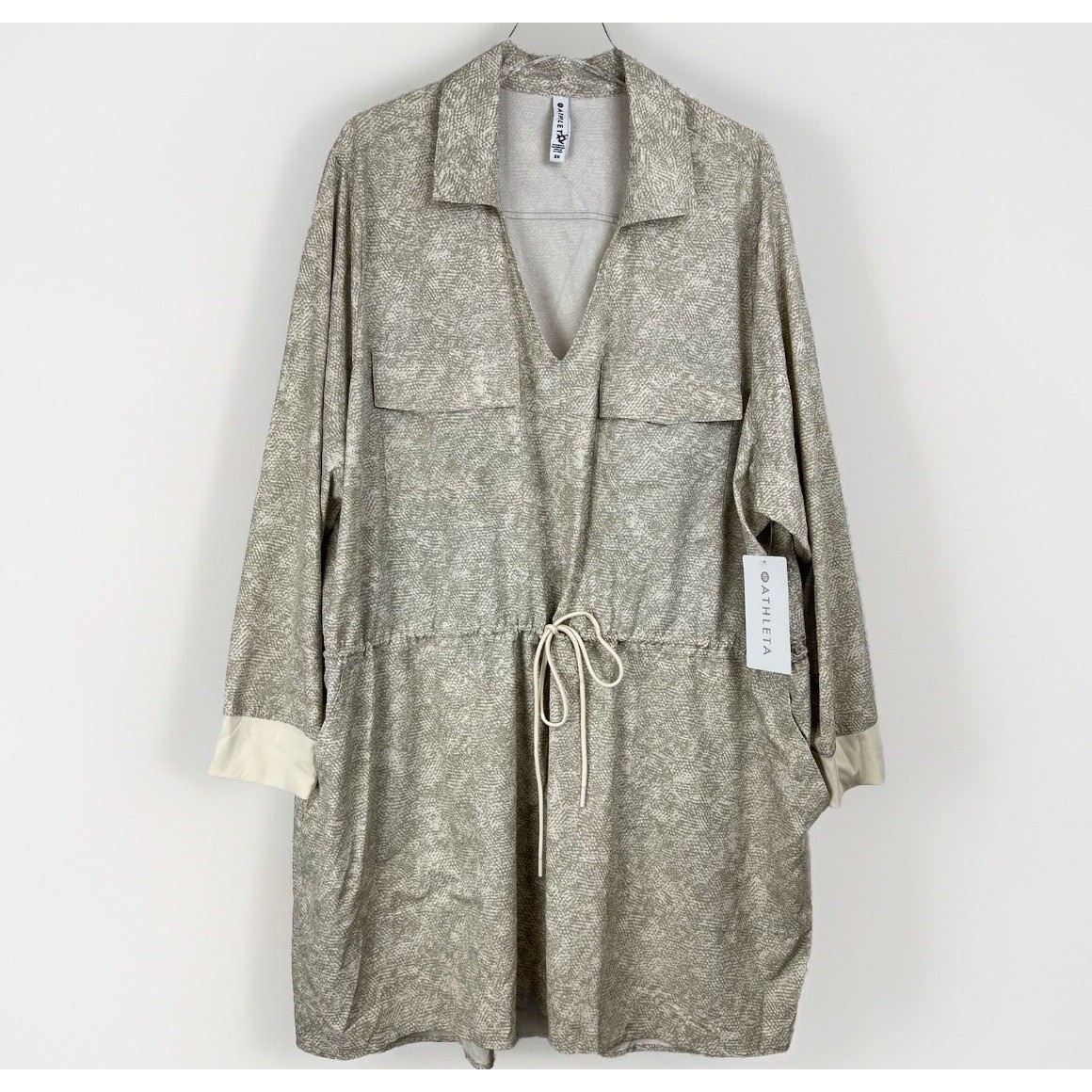 NWT Athleta Zuma Printed Shirtdress Women 3X Grey Featherweight Stretch UPF