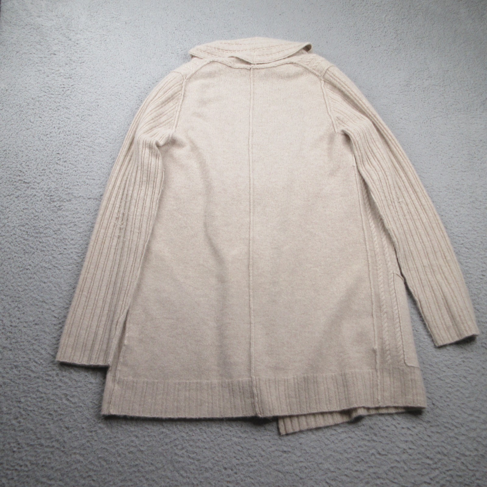 Kenar Long Cardigan Sweater Womens Large Beige 100% Cashmere Knit Open Front