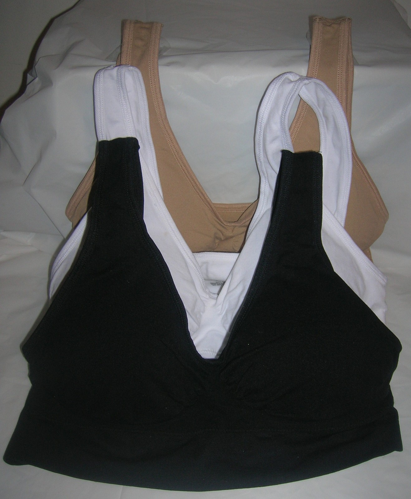 NEW GENIE Style Bra Set Of 3 Nude Black White XL-1X Nylon Spandex Removable Pad