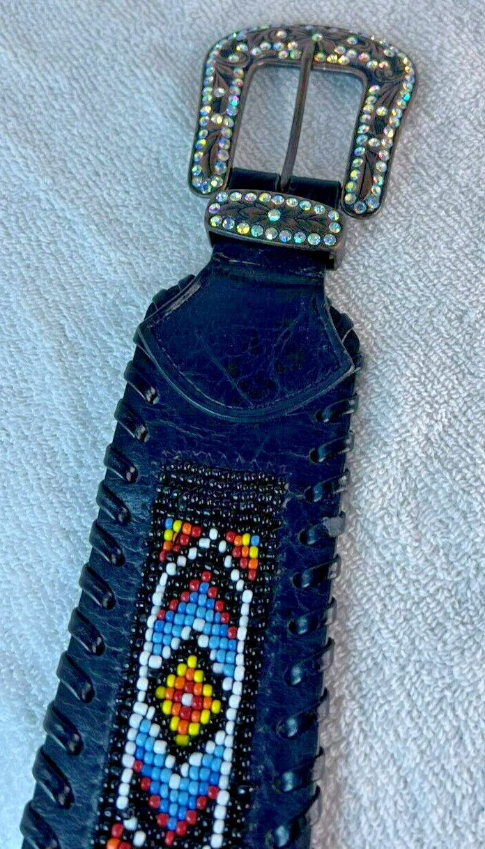 Beaded Belt 2.75″ width size small 39″ not including buckle. rhinestones