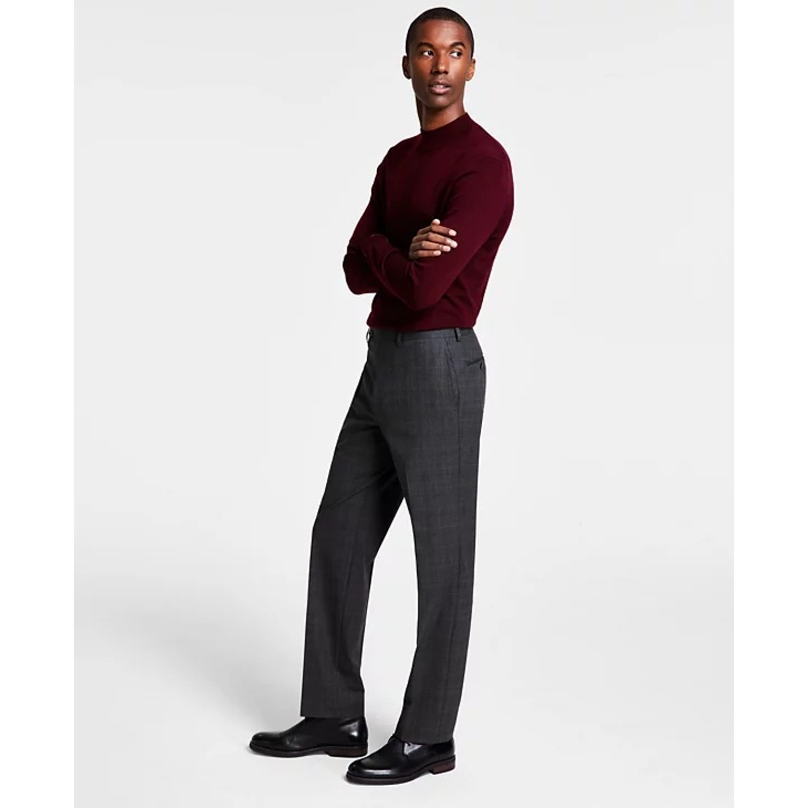 Michael Kors Men’s Dark Grey Plaid Marvin Classic Fit Dress Pants Size 34W 34L