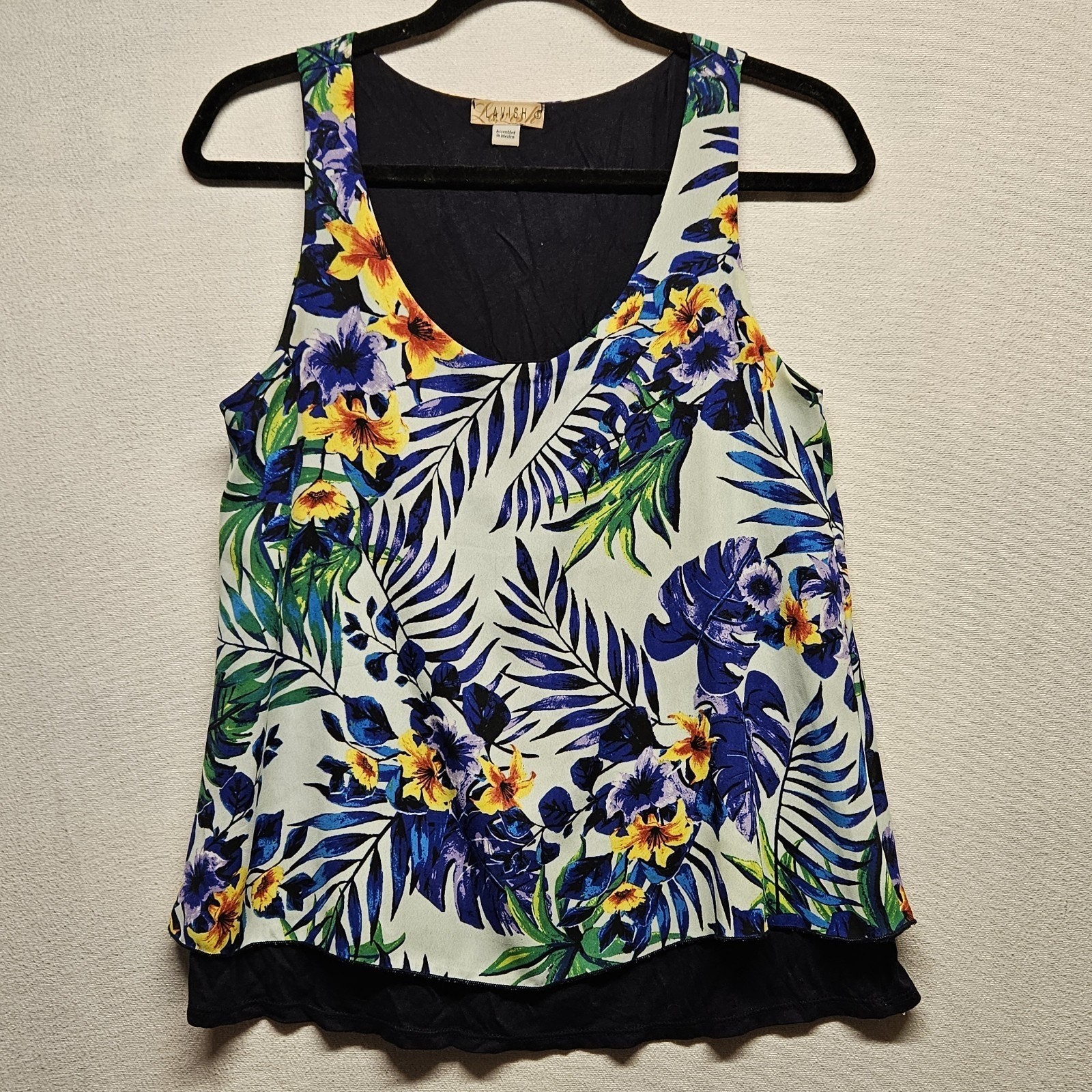 Lavish Sleeveless Blouse Women’s Size S Tropical Flower layered Tank Top 134602