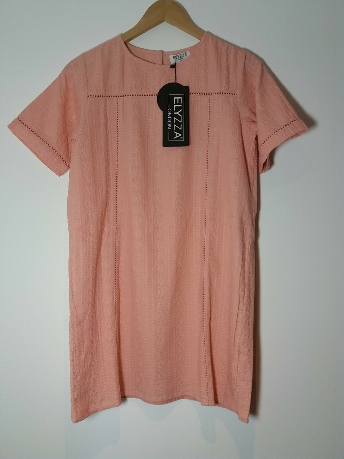 BNWT NEW ELYZZA LONDON SIZE 10 DRESS SALMON PINK SUMMER COTTON SHIFT w