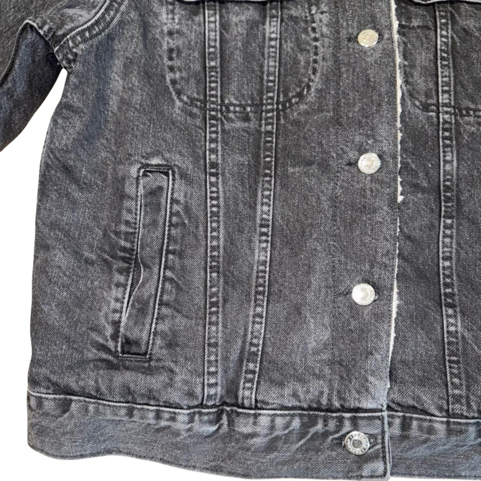 Topshop Black Sherpa Denim Jacket Size 8 Faux Fur Lined Borg Trucker Coat