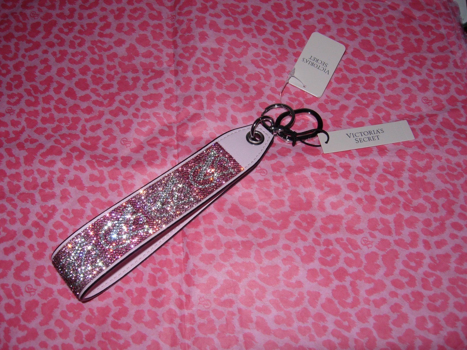 Victoria’s Secret Signature Logo WRISTLET STRAP Key Chain BAG CHARM Rhinestone