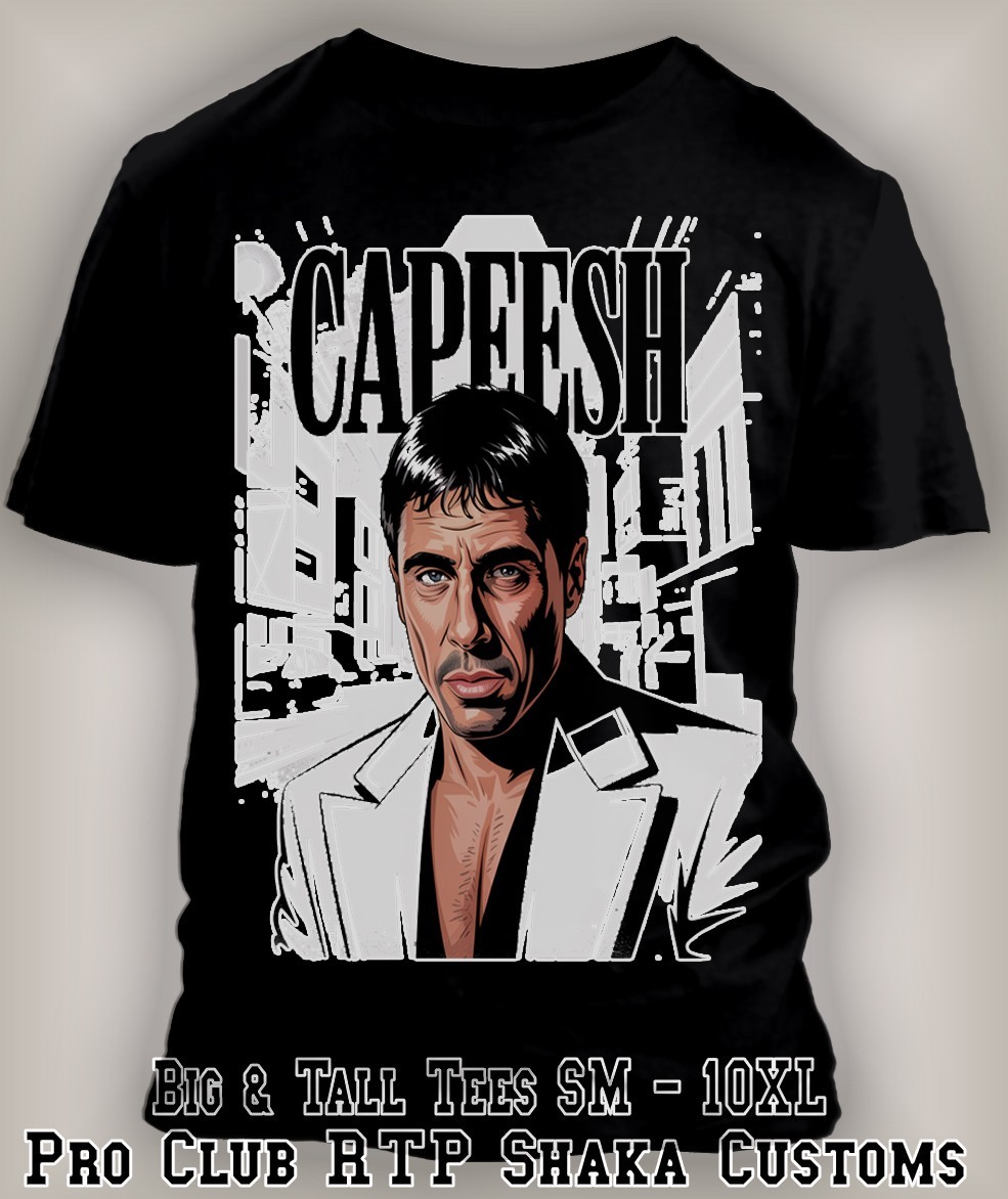 Scareface Capeesh Graphic Streetwear Tee Shirt Classic 8XL Greystone Big Tshirt