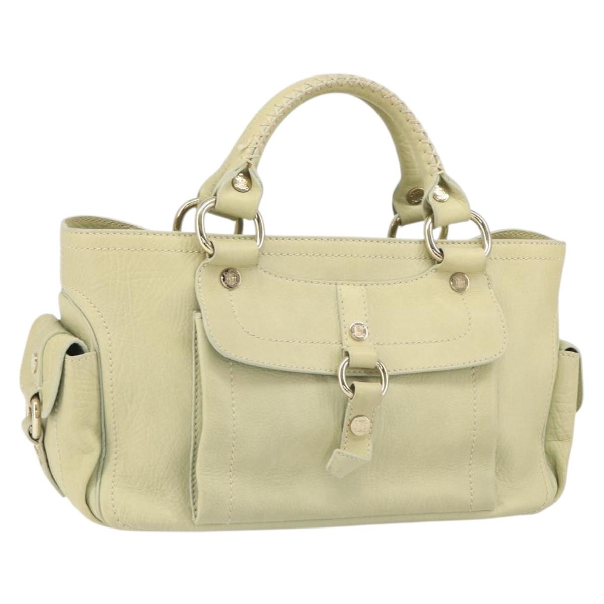 CELINE Boogie Hand Bag Leather Green Gold Auth BA9733