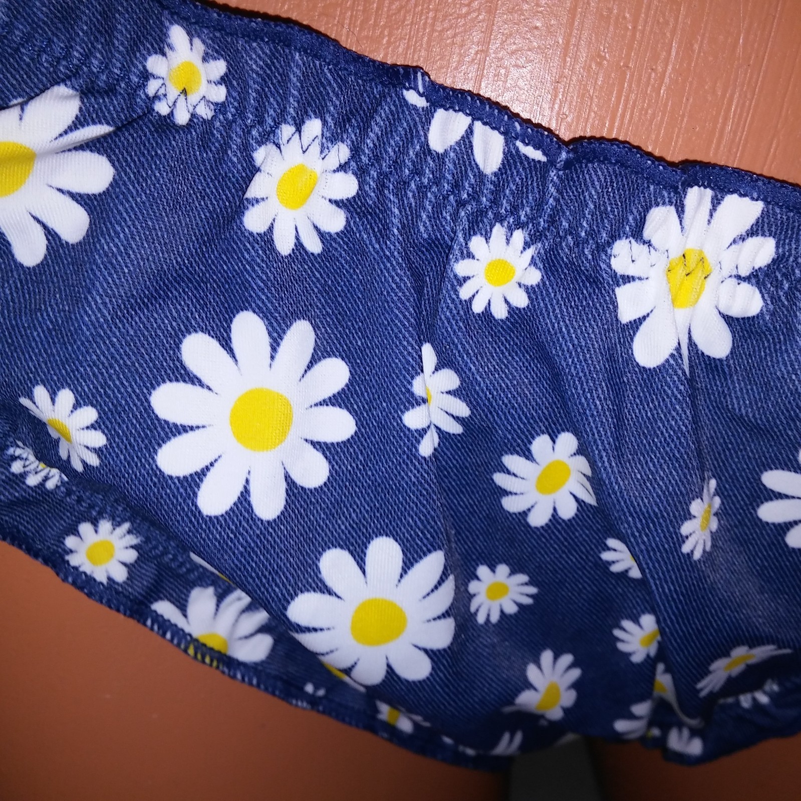 Victoria Secret PINK Swim Bikini Bottom Blue White Ruffle Cheeky Daisy Floral